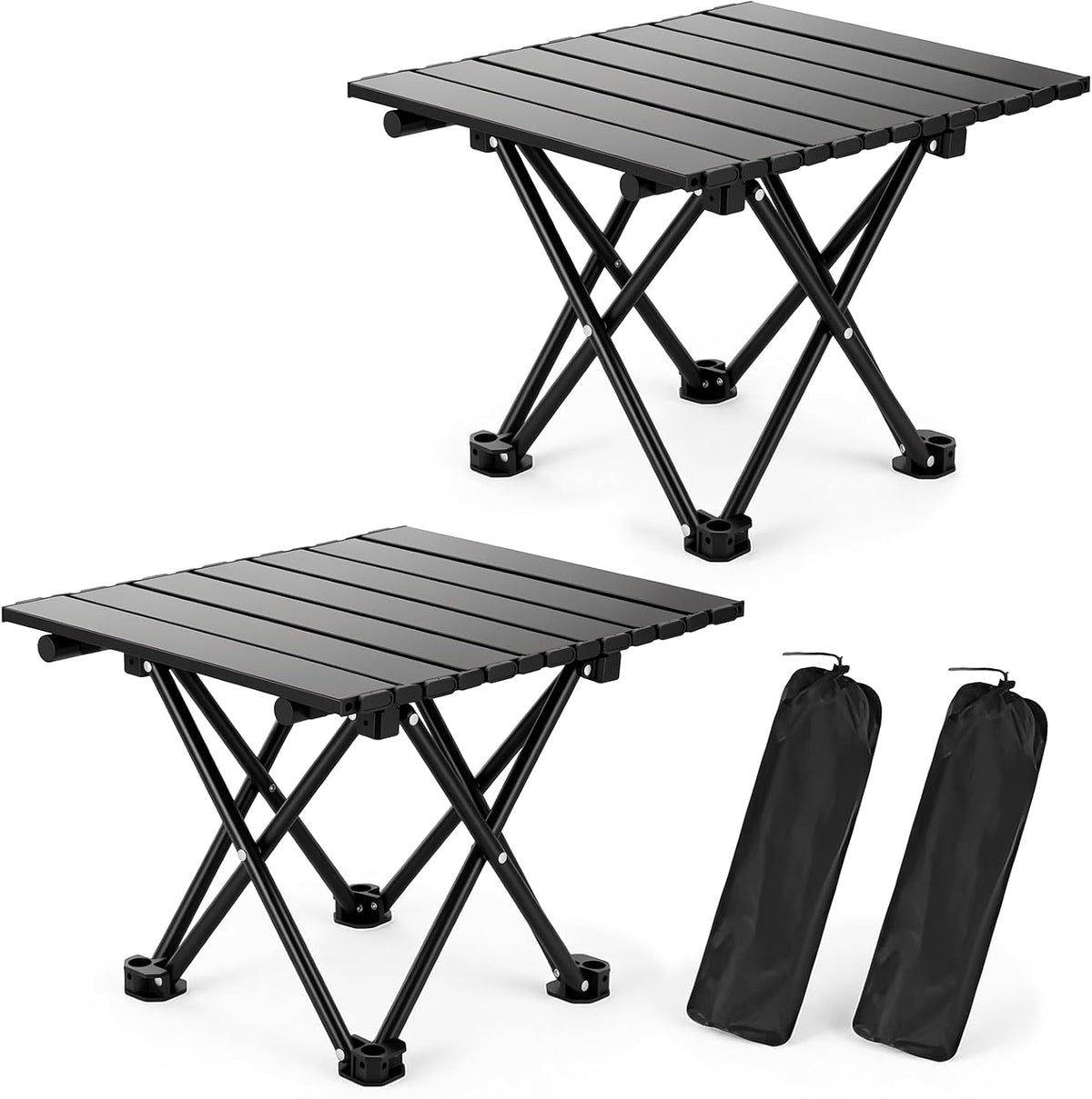 2 Pack Camping Table Foldable, Portable Folding Beach Table, Black-S | Ultralight, Metal, with Carry Bag, Small for Outdoor Travel & Picnic, BBQ, Cooking, Festival, Boat, Home Use