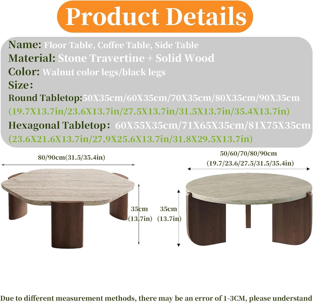 FORRTY Coffee Table,Sofa Table,End Tables, Slate Stone+Solid Wood, Sturdy And Durable,Waterproof And Scratch-resistant,Easy To Install,Suitable For Living Room,Bedroom, Study，balcony Other Spaces(Roun