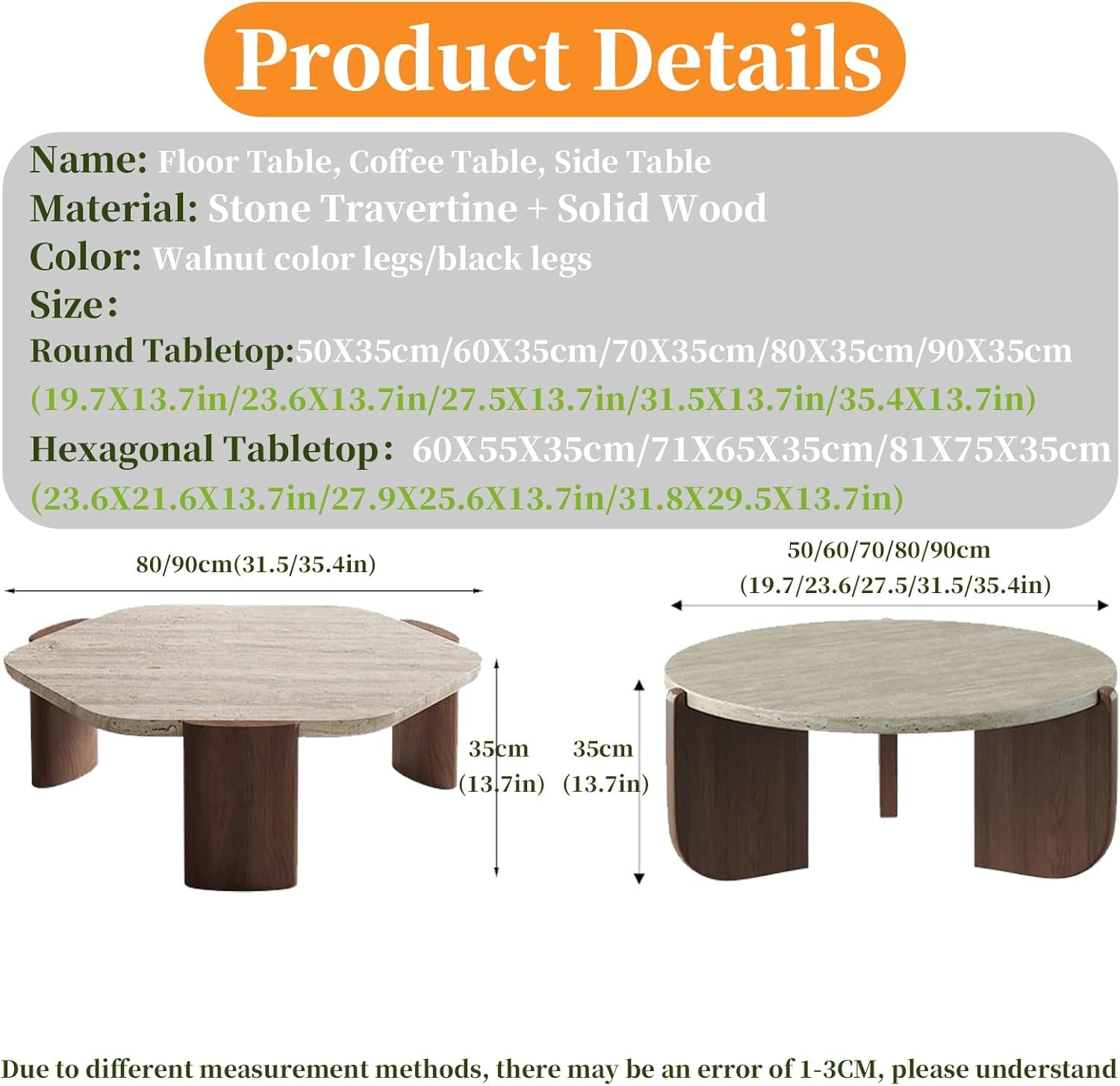 FORRTY Coffee Table,Sofa Table,End Tables, Slate Stone+Solid Wood, Sturdy And Durable,Waterproof And Scratch-resistant,Easy To Install,Suitable For Living Room,Bedroom, Study，balcony Other Spaces(Roun