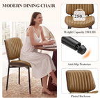 MALOL Leather Dining Chairs Set of 6, Modern Upholstered Dining Room Kitchen Chairs with Metal Legs and Wooden Back Support for Home Dining Room/Restaurant, Light Brown