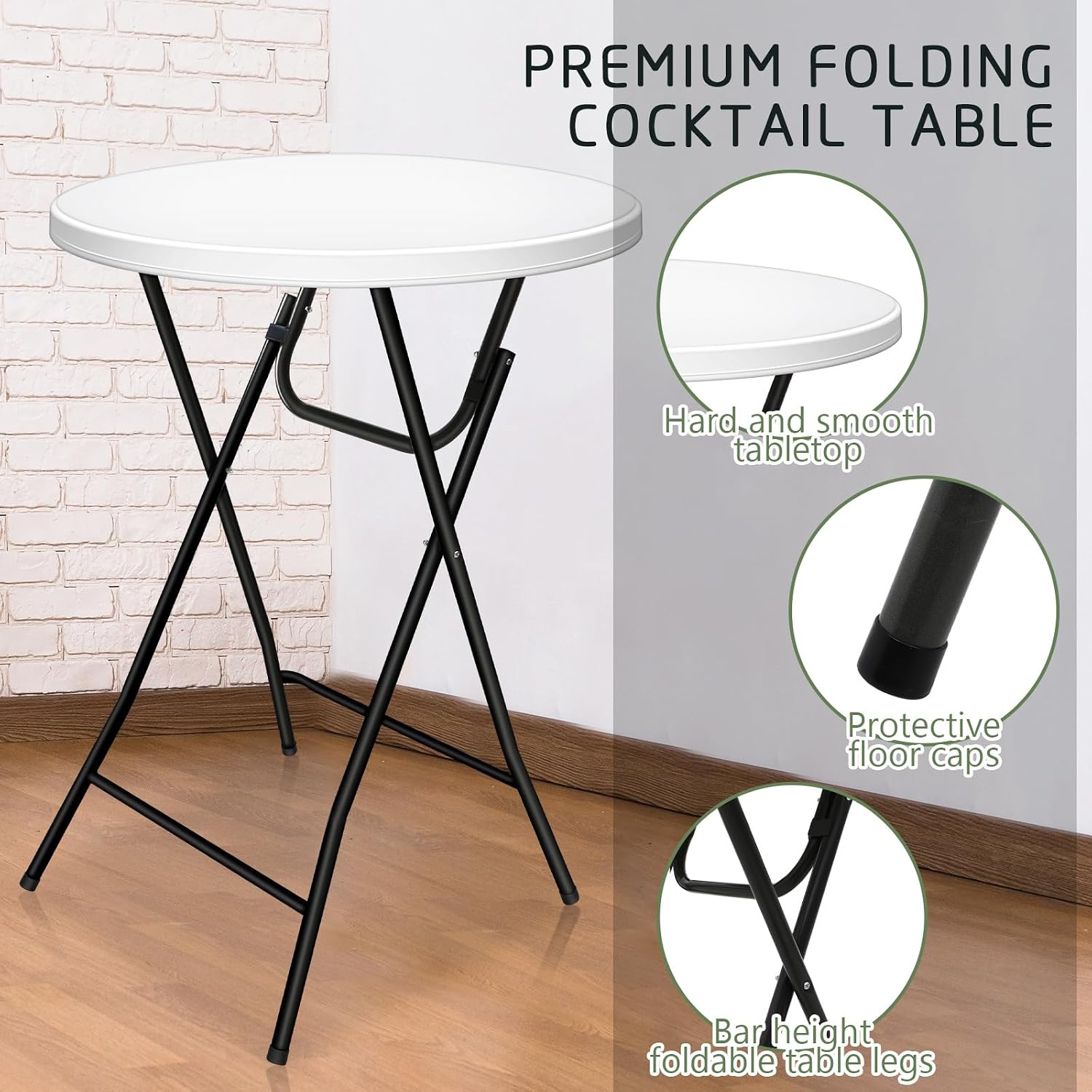 Wenqik 4 Pcs 32'' High Top Cocktail Table White Round Bar Height Folding Table with Removable Legs and 4 Pcs 32x43'' Cocktail Tablecover Spandex Stretch