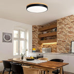 Dimmable Modern Wood Ceiling Light, Black LED 5CCT 2700K-6000K Flush Mount Ceiling Lighting Fixture, Round Light Fixtures for Kitchen Living Room Dining Room Bedroom 15.8in