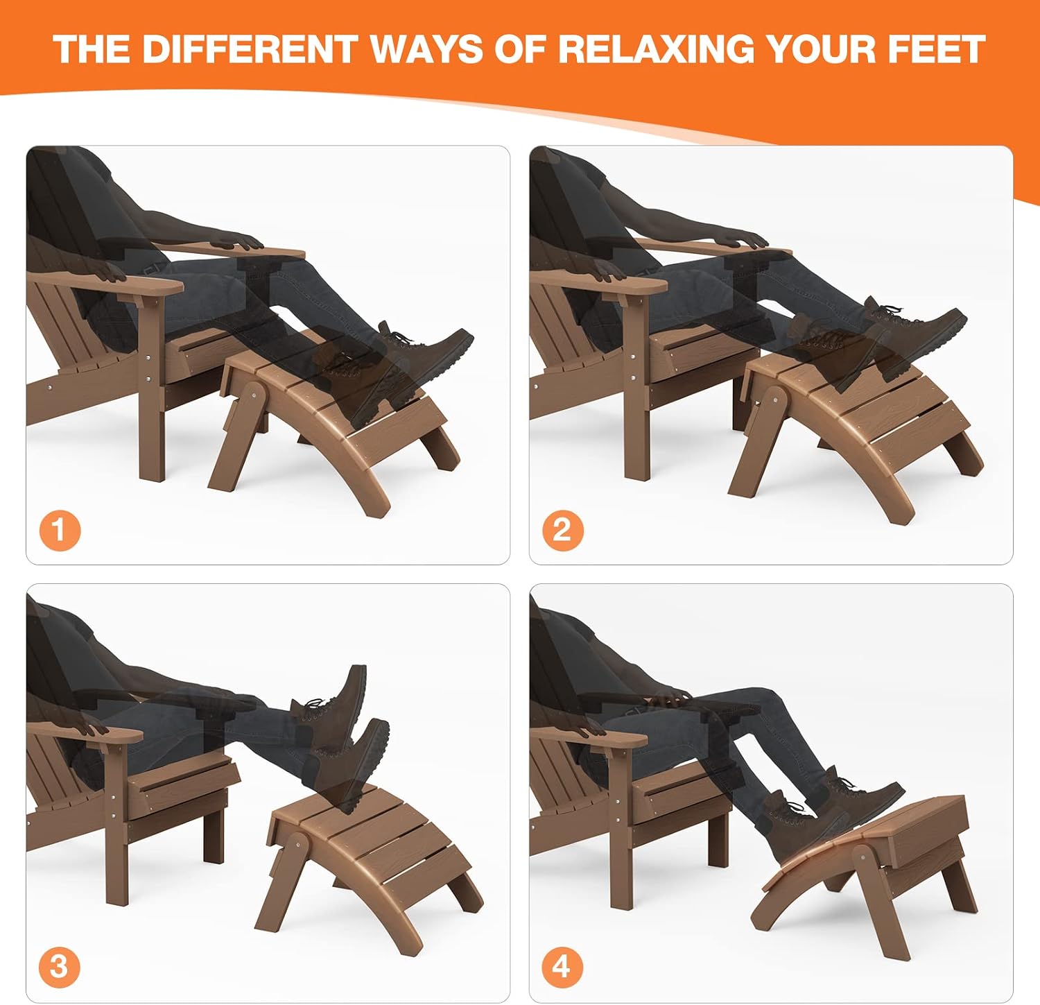 YEFU Adirondack Ottoman, Patio Foot Rest, Adirondack Foot Rest (2-Piece Folding Adirondack Ottoman, Teak)