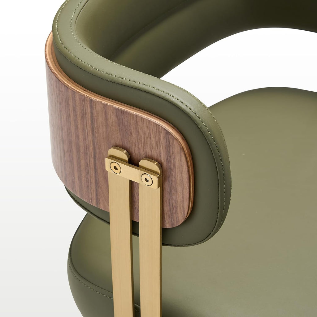 ARTPLAN Walnut Leather Dining Chairs Set of 2 - Modern Kitchen Chairs with High-Resilience Foam Cushion and Stainless Steel Frame for Dining Room, Easy Assembly,Advocado Green