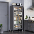 Spaco 65" Kitchen Pantry Storage Cabinet,5 Tiers Food Pantry Cabinet with Adjustable Shelves & Transparent Door,Metal Display Storage Cabinet on Wheels for Kitchen,Living Room and Dining Room. (Grey)
