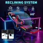 Led Gaming Chair with Speakers Massage 165° Reclining Computer Chairs-Red | RGB Lights Video Game Chairs for Adults;Racing Style;Rocking Mode;Bluetooth Gamer Chair with Footrest;Adjustable Armrests