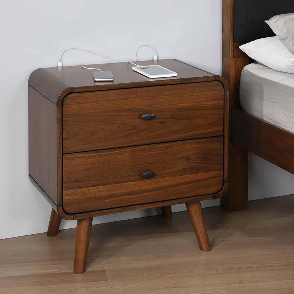Dark Walnut 2-Drawer Nightstand Modern-Rustic Design,for Small Spaces