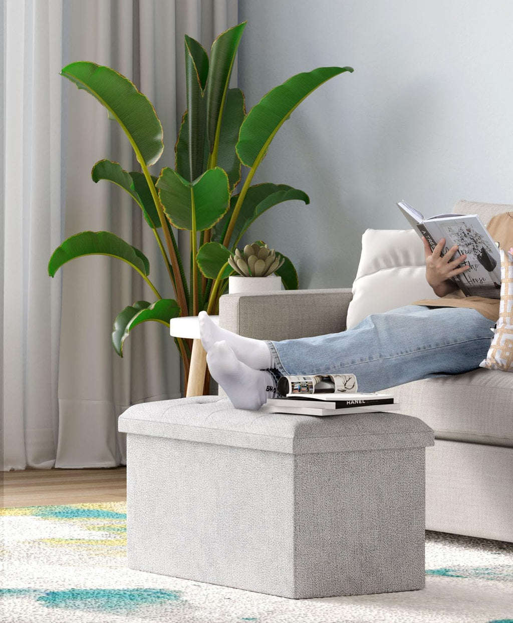 OS MOTOR Folding Storage Ottoman Bench, Dark Gray, 30 Inches | Multi-Functional Ottoman Foot Rest, End of Bed Bench, Storage Chest, Living Room, Bedroom, Hallway, Entryway, 600 lb Capacity