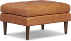 Poly & BARK Napa Ottoman - Full-Grain Leather Upholstered Ottoman with Feather-Down Topper - Couch for Living Room - Vintage Italian Leather in Cognac Tan