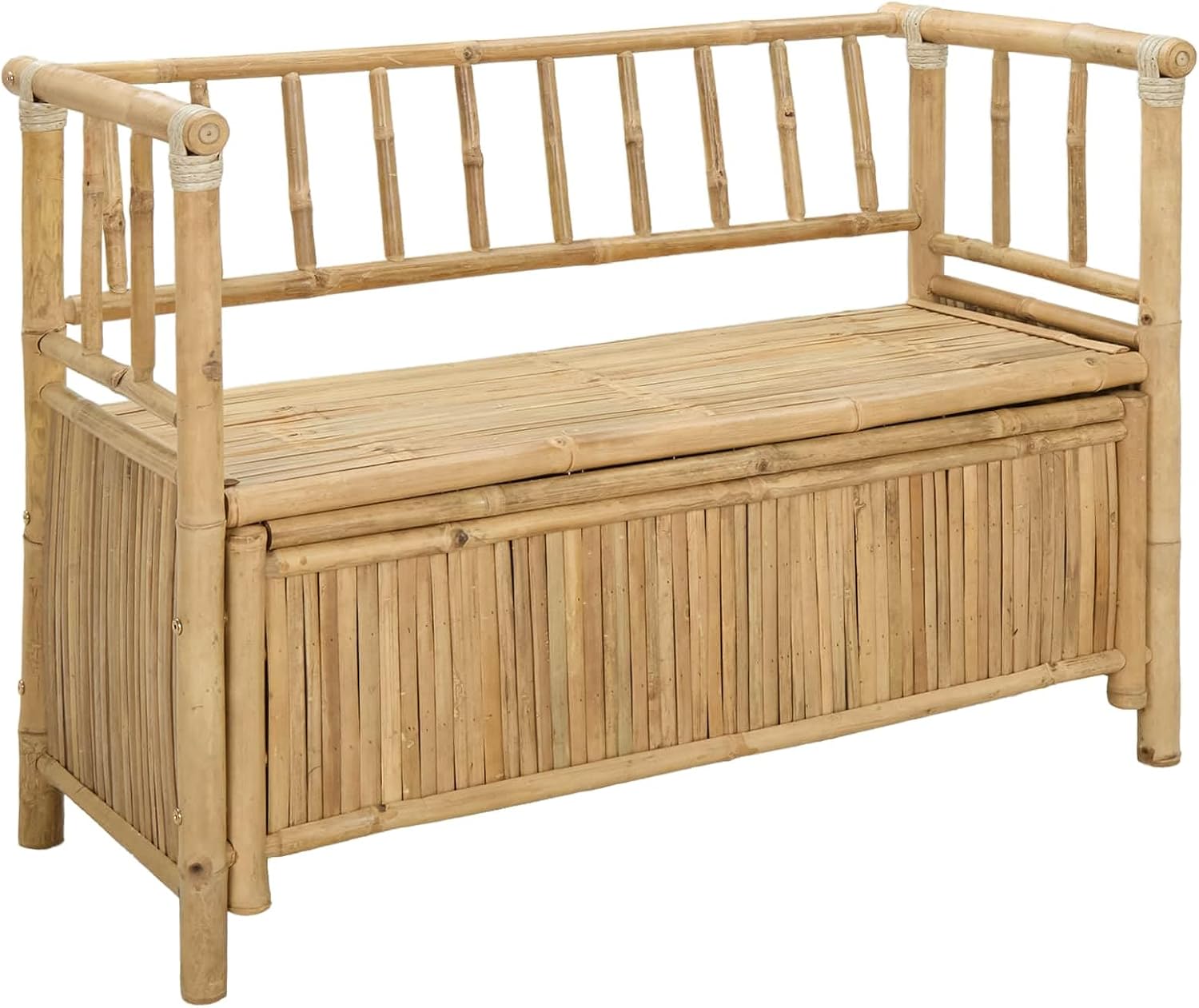 Bamboo Garden Storage Bench, Outdoor Patio Seating with Hidden Storage Compartment, 43.3 x 18.5 x 31.5 Inch Rectangular Wood Bench for Backyard, Balcony, Indoor and Outdoor Use