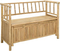 Bamboo Garden Storage Bench, 43 Inch Outdoor Patio Seating with Under Seat Hidden Compartment, Natural Wood Entryway Bench for Sunroom Backyard and Porch