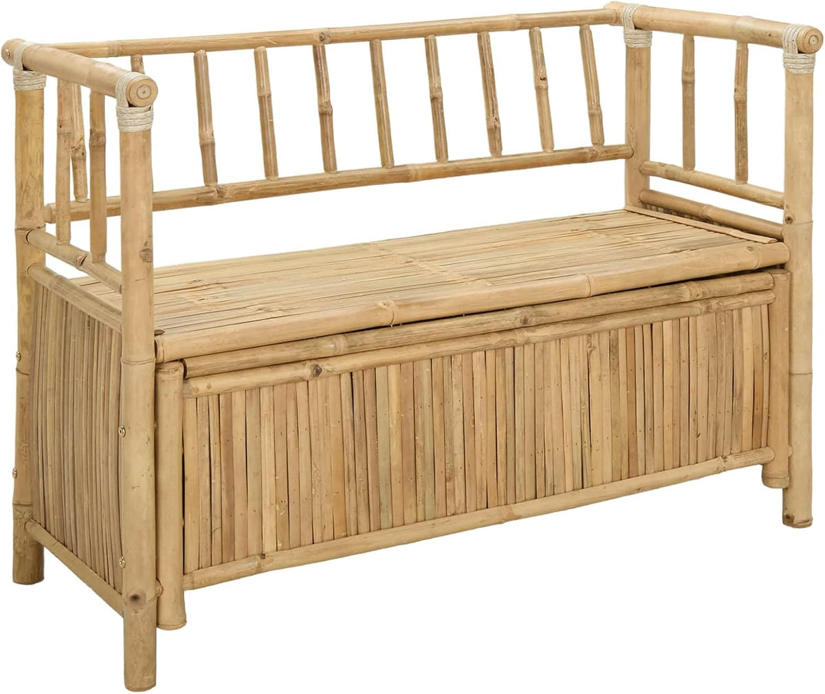 Garden Storage Bench, 43" Bamboo Outdoor Bench with Hidden Storage Compartment, Modern Rectangular Deck Box Seating for Patio, Backyard and Sunroom, Natural Wood Finish