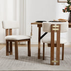 BESTANO Sherpa Boucle Wooden Dining Chairs Set of 4, Modern Farmhouse Dining Room Kitchen Chairs with Curved Backrest Natural Wood Legs, Armless Dining Chairs, Beige