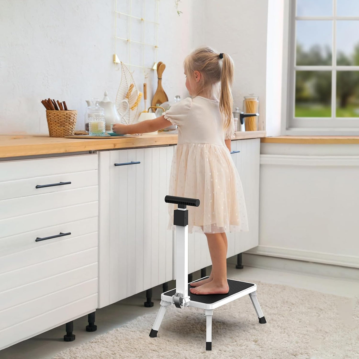 Step Stools for Adults, Foldable Step Stool with Handle for Elderly Seniors Stepping Stool with Non-Slip Step Platform Metal Stool in Kitchen, Bedroom,Bathroom,330 Lbs Capacity(Patent Protection)