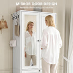 Feonase Armoire Wardrobe Cabinet with Mirror and Drawer, 70" 2-Door Wooden Closet Organizer for Bedroom Storage, White