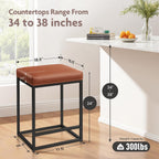 ALPHA HOME 24 Inch Counter Height Bar Stools Set of 3, Brown | Modern Barstools, Metal Bar Stool for Kitchen Island, Faux Leather Countertop Stools