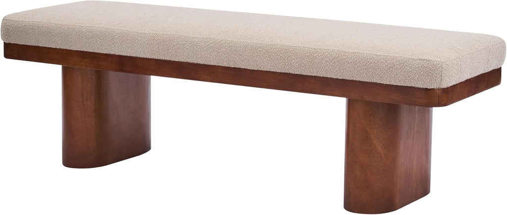 Christopher Knight Home 55" Chenille Upholstered Bench with Solid Rubber Wood Legs, Modern Farmhouse Bedroom Bench, Padded Entryway Bench Seat, Dining Bench for Living Room End of Bed, Light Brown
