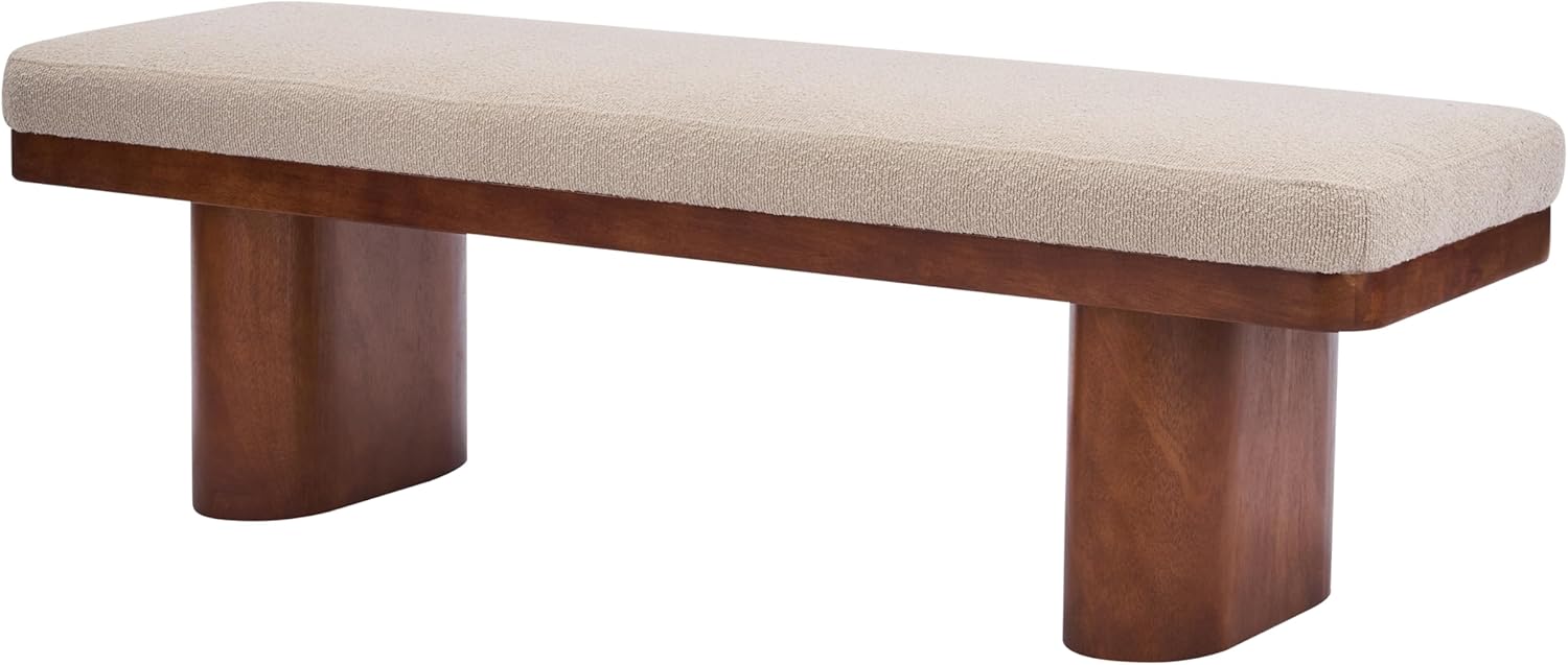 Christopher Knight Home 55" Chenille Upholstered Bench with Solid Rubber Wood Legs, Modern Farmhouse Bedroom Bench, Padded Entryway Bench Seat, Dining Bench for Living Room End of Bed, Light Brown