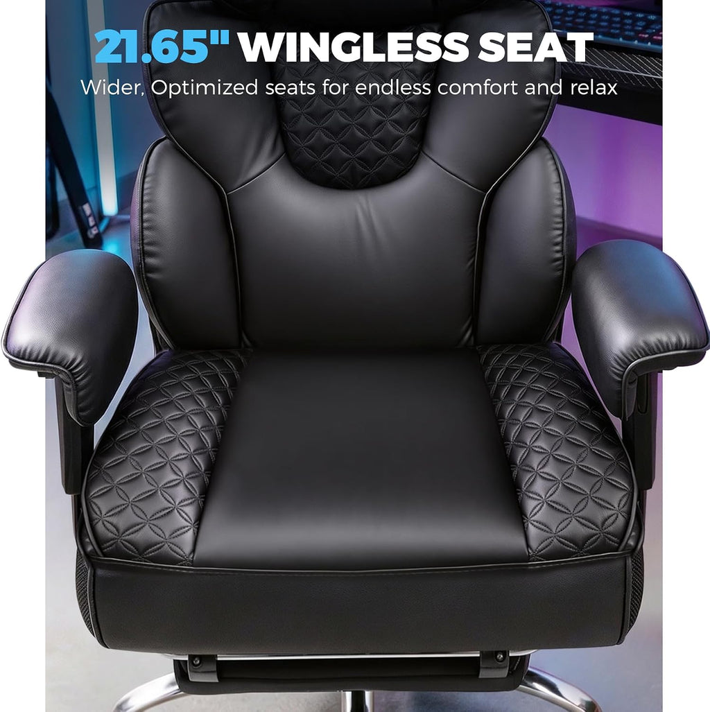 GTPLAYER Big and Tall Gaming Chair Ergonomic Heavy Duty Office Chair Racing Seat with Adjustable Lumbar Pillow Footrest 150° Reclining Thickened Armrests Breathable Mesh for Esports/PC Gaming