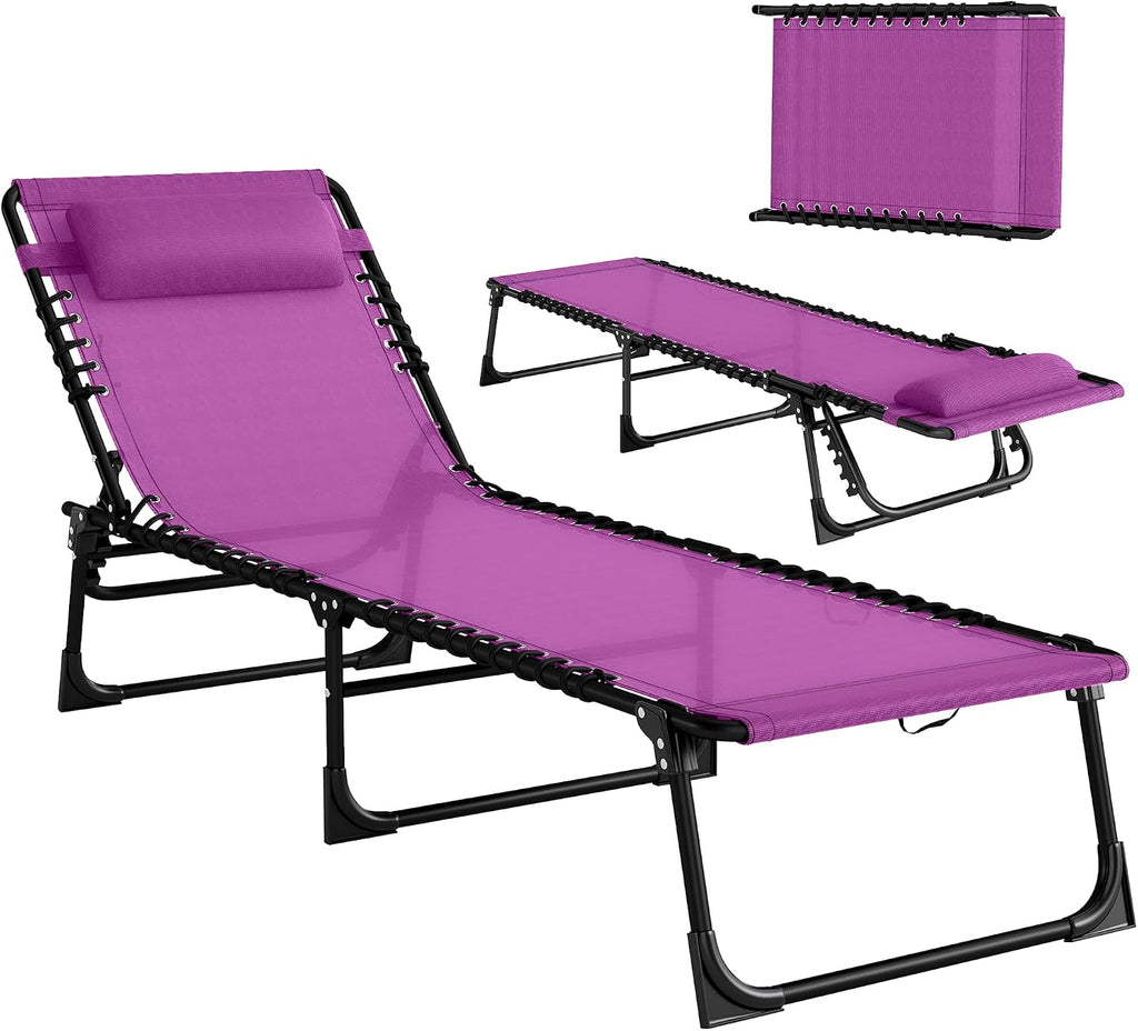 Outsunny Folding Chaise Lounge Chair Outdoor Mesh Seat Purple