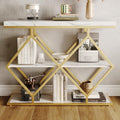 3-Tier Industrial Entryway Table with Diamond-Shaped Metal Frame, Open Shelf Console Sofa Table for Living Room, Hallway, Foyer Storage Accent Table with Adjustable Feet, Rustic Wood Top (White)