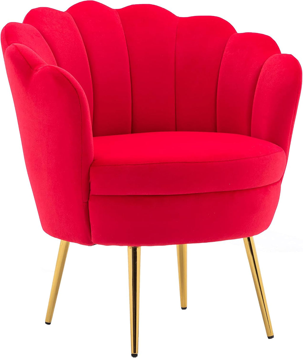 Modern Accent Velvet Chairs Comfy Upholstered Vanity Chairs for Bedroom Armchair Dining Chairs with Golden Metal Legs Desk Chair Makeup Chairs for Living Room （red）