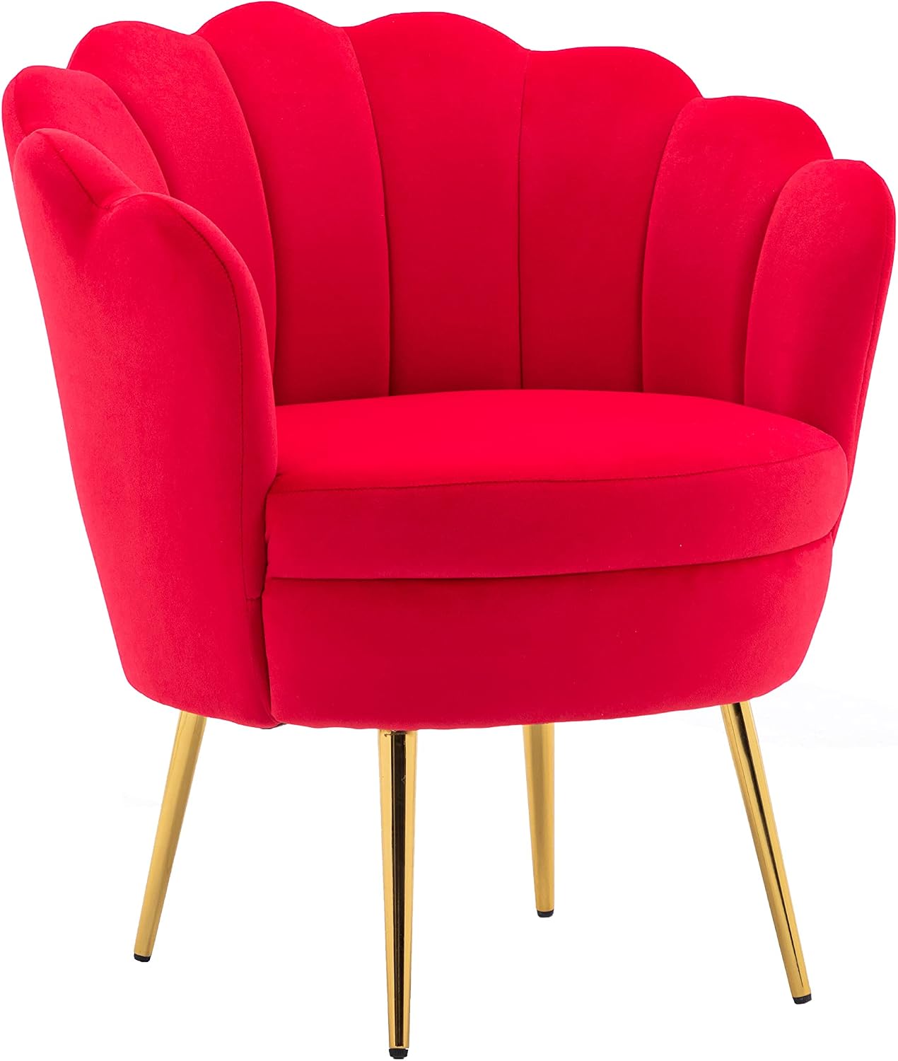 Modern Accent Velvet Chairs Comfy Upholstered Vanity Chairs for Bedroom Armchair Dining Chairs with Golden Metal Legs Desk Chair Makeup Chairs for Living Room （red）