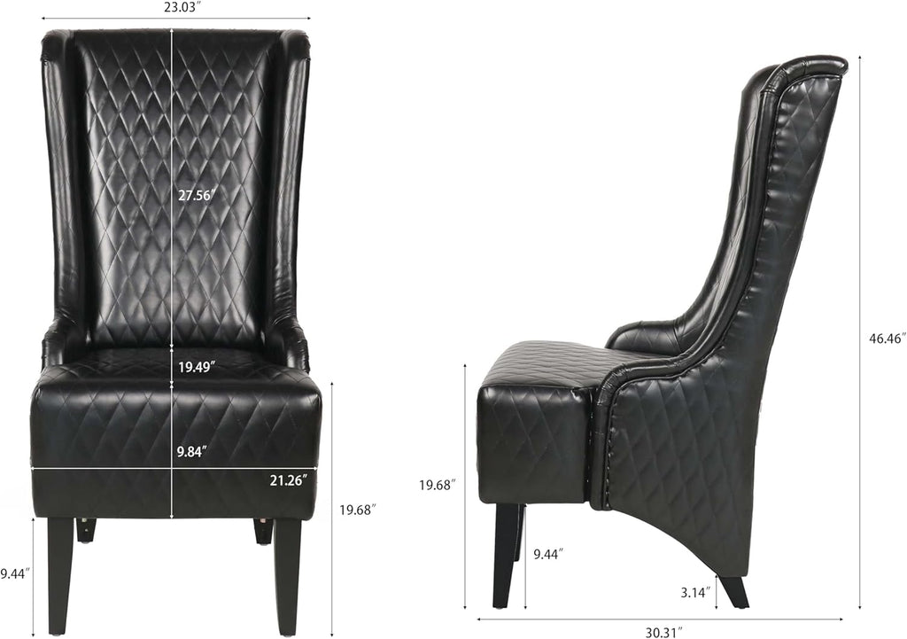 Henf High Back Dining Chair Set of 2, Upholstered Wing Back Dining Chairs King Throne Royal Chair, Retro Accent Dinner Chairs for Dining Room, Dressing Room, Bedroom, Living Room, Black PU Leather