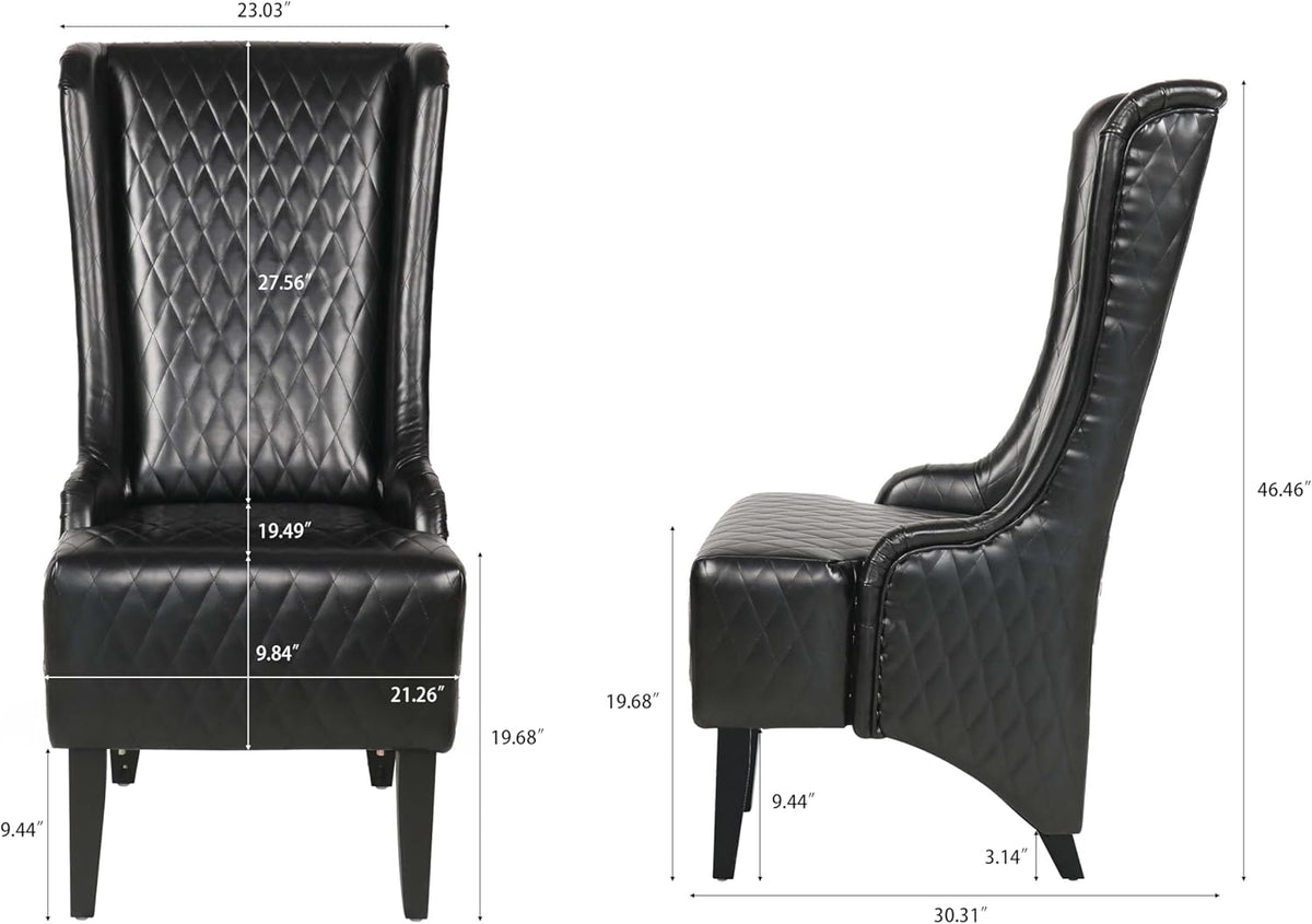 Henf High Back Dining Chair Set of 2, Upholstered Wing Back Dining Chairs King Throne Royal Chair, Retro Accent Dinner Chairs for Dining Room, Dressing Room, Bedroom, Living Room, Black PU Leather