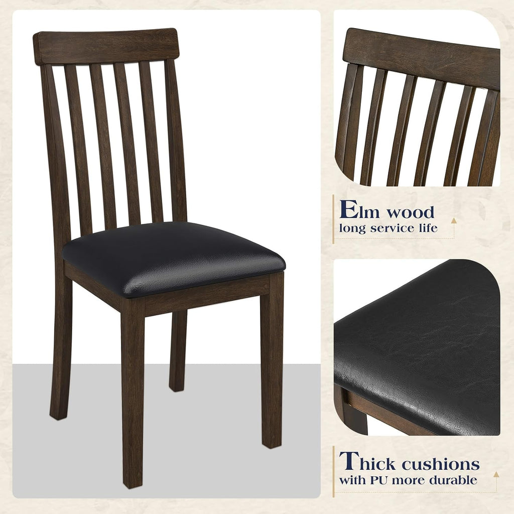 LUXOAK 7-Piece Wood Dining Table Set with Faux Marble Tabletop, Dark Brown | 71" Kitchen Table with 6 Chairs, Curved Backrests & PU Cushioned Seats, Perfect for Dining Room & Living Room