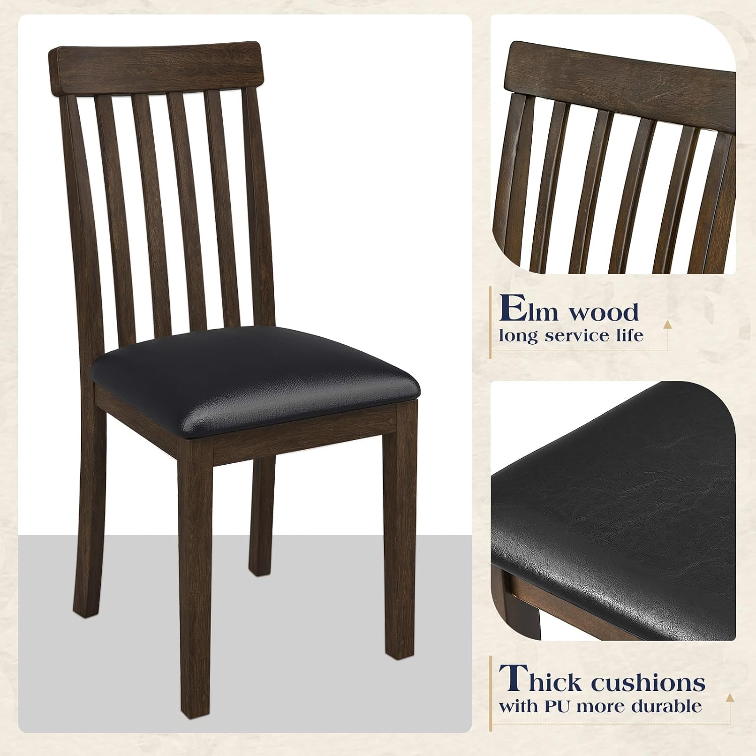 LUXOAK 7-Piece Wood Dining Table Set with Faux Marble Tabletop, Dark Brown | 71" Kitchen Table with 6 Chairs, Curved Backrests & PU Cushioned Seats, Perfect for Dining Room & Living Room