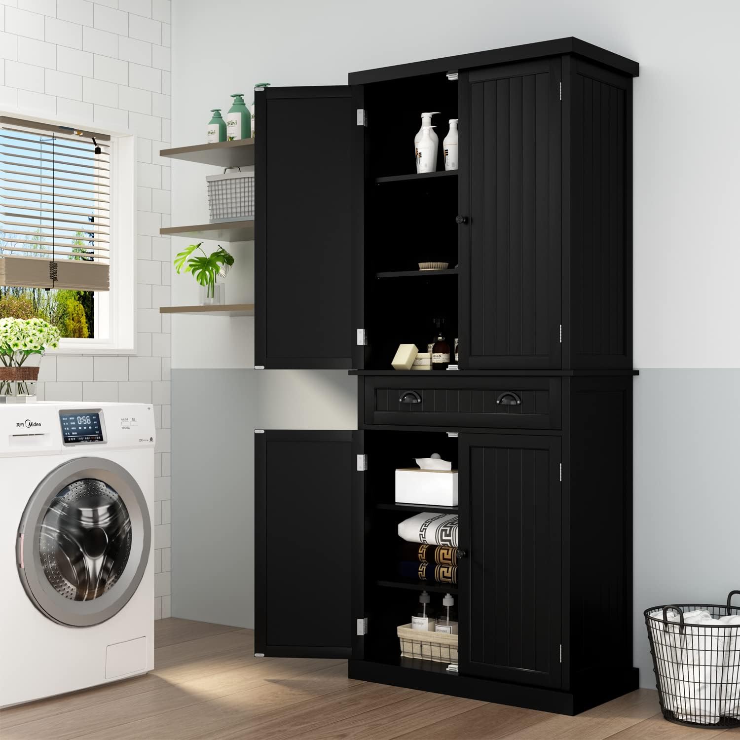 HLR 72" Kitchen Pantry Storage Cabinet, Freestanding Larder Cupboard with Doors and Adjustable Shelves, Pantry Cabinet for Dining Room, Living Room