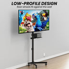 Mobile TV Cart for 23-60 Inch LCD LED OLED Flat Curved Screen TVs - Height Adjustable Rolling Floor Stand with Shelf and Locking Wheels - Up to 88lbs, Max VESA 400x400mm, Black