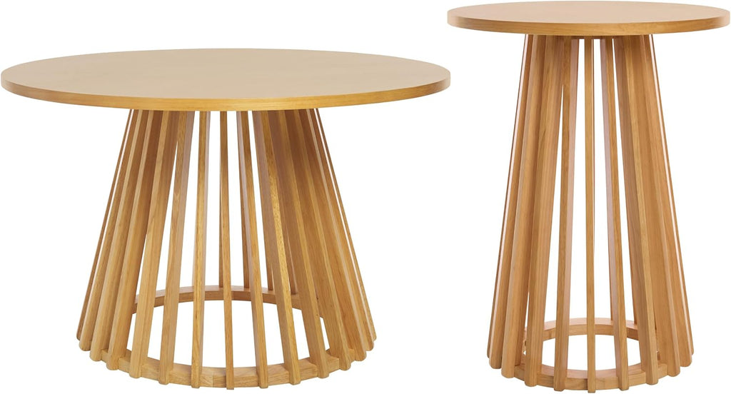SAFAVIEH Home Collection - Cassio Natural Brown Accent Table, Sculptural Modern Side Table, Flared Slatted Base (ACC9200B)