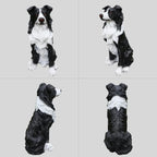 Border Collie Solar Welcome Statue, Hand-Painted Resin Sitting Dog Figurine with Lantern and Dual Wooden-Style Signs, Intelligent Guardian Sculpture for Garden and Porch Décor