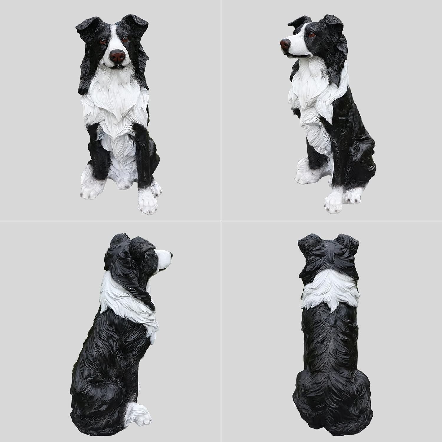 Border Collie Solar Welcome Statue, Hand-Painted Resin Sitting Dog Figurine with Lantern and Dual Wooden-Style Signs, Intelligent Guardian Sculpture for Garden and Porch Décor