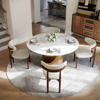 POVISON Round Dining Table Set, 47" Sintered Stone Dining Table with 4 Dining Chairs Set, Glossy White Sintered Stone Tabletop with Bronze Carbon Steel Pedestal