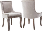 Upholstered Dining Chairs Set of 2, Beige Fabric Kitchen Chair with Nailhead Trim, Farmhouse High Back Kitchen & Dining Room Chairs, Solid Wood Legs, Sillas de Comedor (Beige, 2 Pcs)