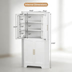 Corner Cabinet, Metal Storage, Kitchen Pantry Cabinet with Adjustable Shelves & Spice Rack, Tall Freestanding Corner Pantry with Shaker Doors & Gold Handles for Kitchen, Bathroom, Living Room (White)