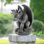 Large Winged Gargoyle Statue with Solar Lights Outdoor Decor, Sitting Gargoyle Monster Dragon Garden Guardian Gothic Creep Scary Sculpture, Patio Yard Lawn Decorations, Valentine's Day Gift