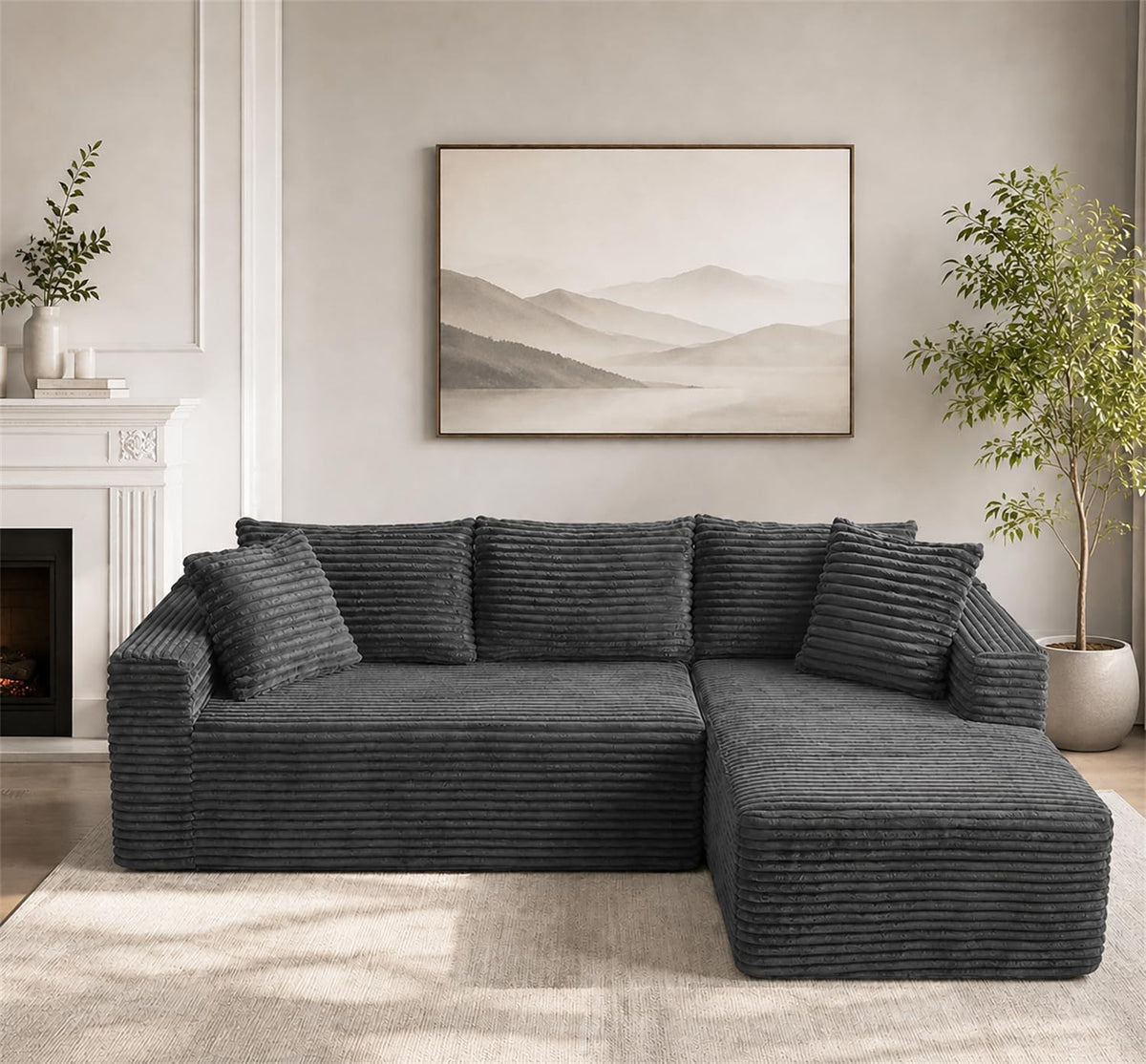 Cloud Sectional Couches with Oversized Chaise for Living Room, Modular L Shaped Couch with Deep Seat, Memory Foam Compressed 3 Seater Sofa for Apartment