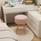 VECELO Round Velvet Vanity Stool with Storage, Faux Fur Padded Makeup Chair with 4 Metal Legs for Bedroom, Pink