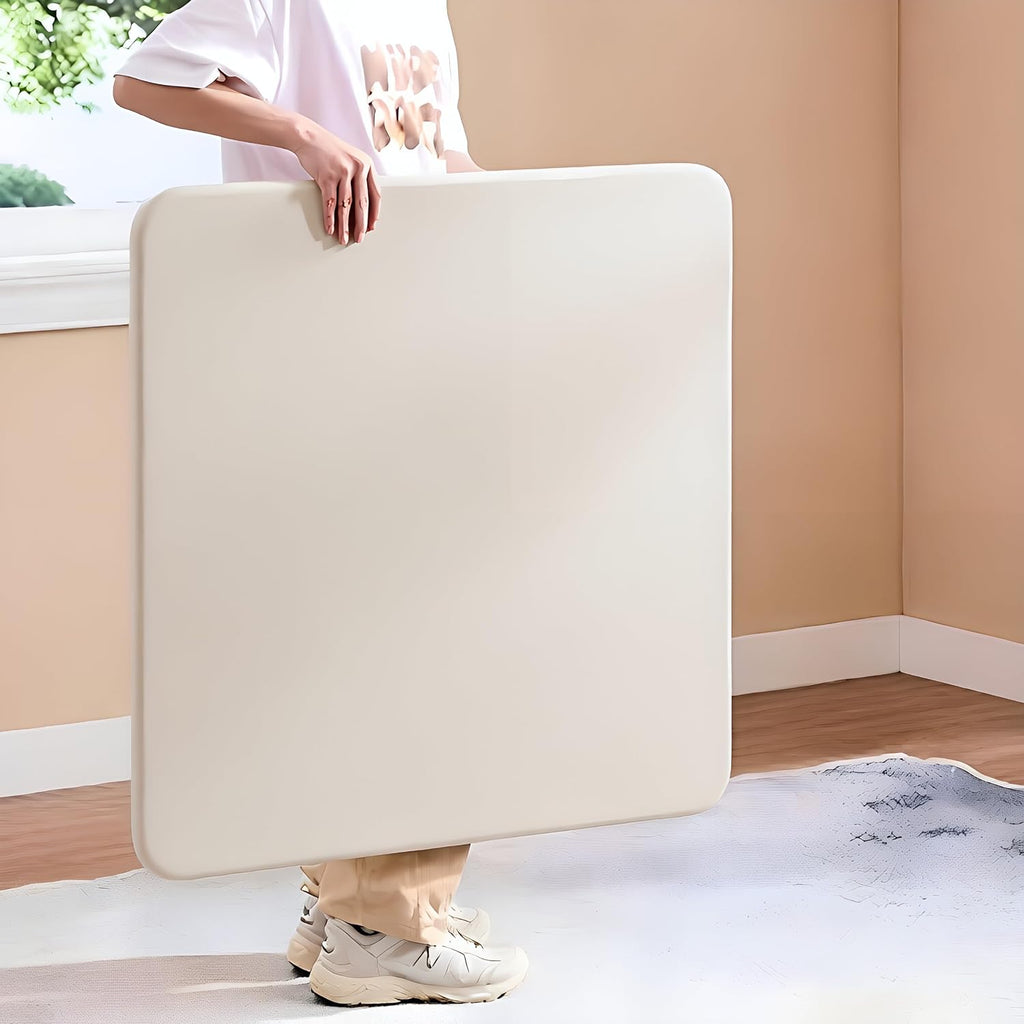 VECELO 34'' Folding Card Table Square with Soft Padded Tabletop, Portable for Dining Room, Parties, Games, Puzzles, Cream & Beige