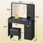WLIVE Farmhouse Vanity Desk with LED Mirror & Stool, Black | Charging station (2AC+2USB), 3CCT lighted mirror, Sturdy FSC wood (165lbs), Hair dryer holder, W/ stool