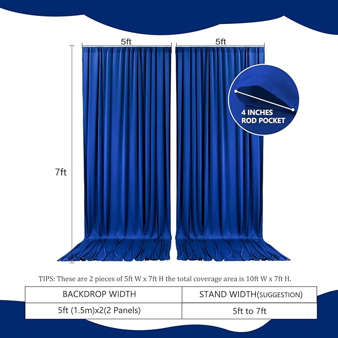 2 Panels Blue Backdrop Curtain, 10 x 7 Feet Background Curtains for Parties, Weddings, Baby Showers, Bachelorette Halloween, Christmas Birthday Party Photoshoot Backdrop Curtains Decorations
