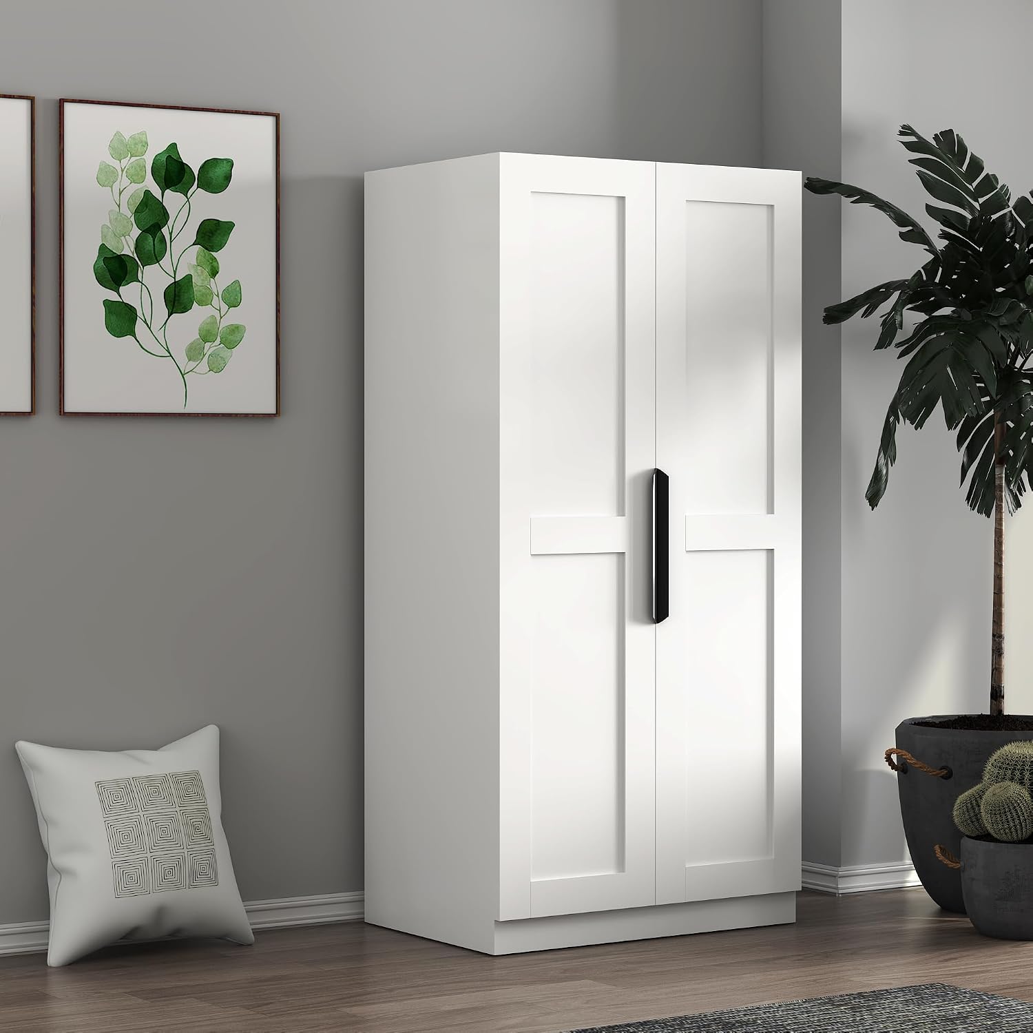 RuiSiSi 63" Tall Kitchen Pantry, Kitchen Pantry Storage Cabinet, White Freestanding Buffet Cupboards Sideboard with Doors & Shelves, Buffet Storage Cabinet for Kitchen Living Room Dinning Room