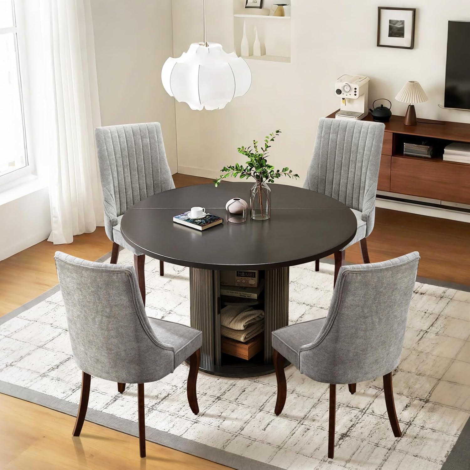SoarFlash Kitchen Table and Chairs for 4, 47" Dining Table Set for 4 with Velvet Upholstered Chairs, 5 Piece Round Kitchen Table Set, Dining Room Table Set for Small Space, Apartment