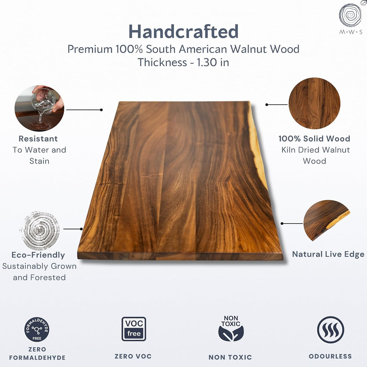 Walnut Solid Wood Table Top – Live Edge Wood Slab for Desktop, Countertop, Laundry, Dining Table, RV Table Top – 25" D x 38" W, Fully Finished and Scratch Resistant