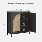 SICOTAS 68" W Rattan Sideboard Buffet Cabinet with Storage Set of 2, Modern Credenza with Arch Doors & Shelves, Boho Coffee Bar Media Console Cabinets for Kitchen, Living Room, Entryway, Black Oak
