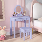 HLR Kids Vanity Set with Mirror Stool and Drawer for Little Girls, Purple | Girls Vanity Set, Wooden 2 in 1 Princess Makeup Desk Dressing Table with Detachable Top, Toddler Vanity Dresser Set